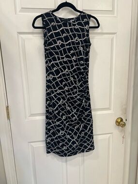 Brooks Brothers Navy Sheath Dress with White Rope Print